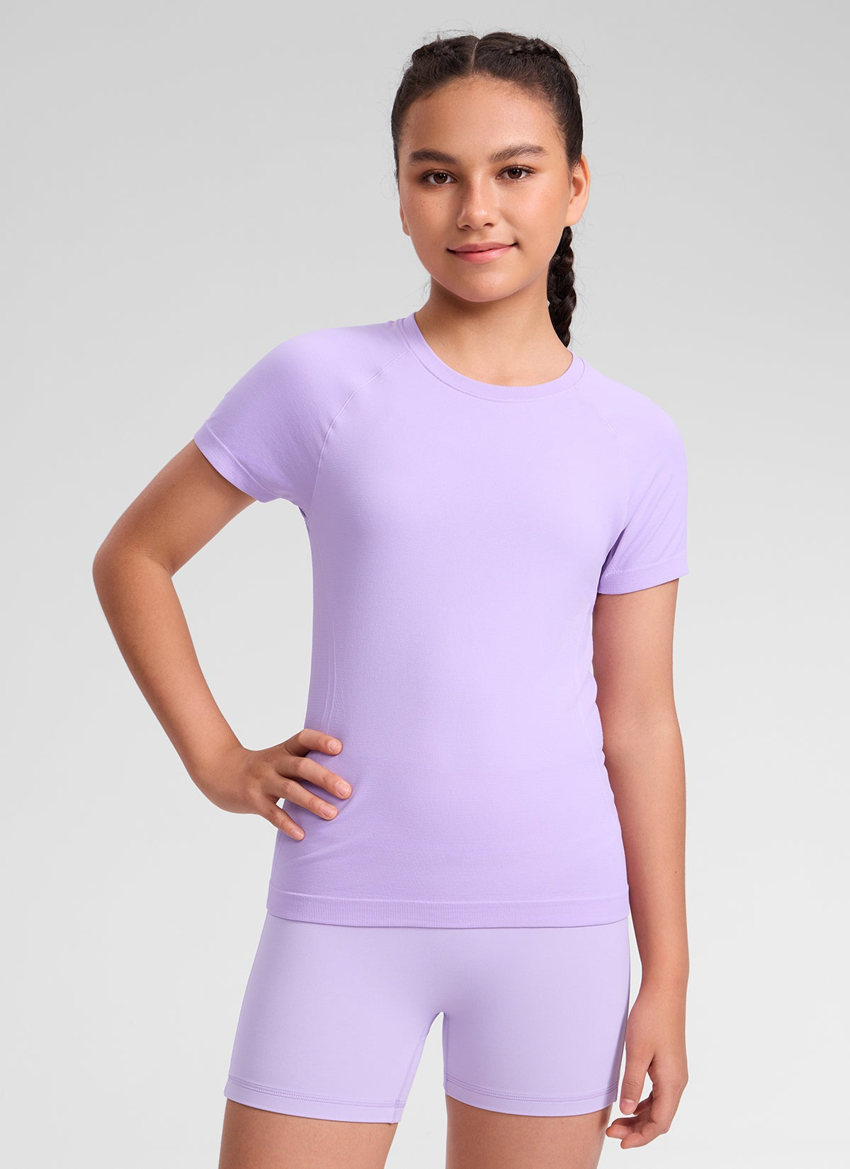 Girls Seamless Hip Length Short Sleeve