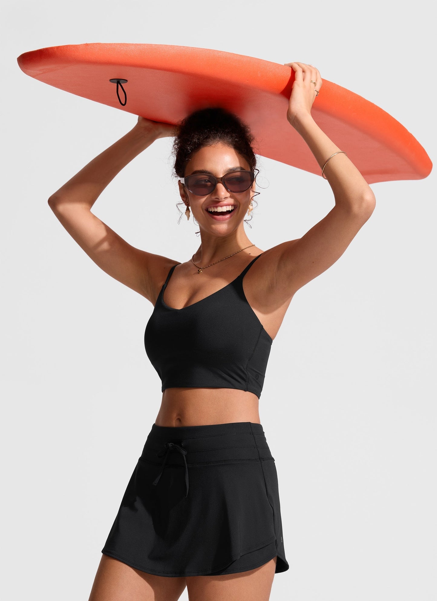 High Rise Zip Pocket Ruffle Swim Board Shorts