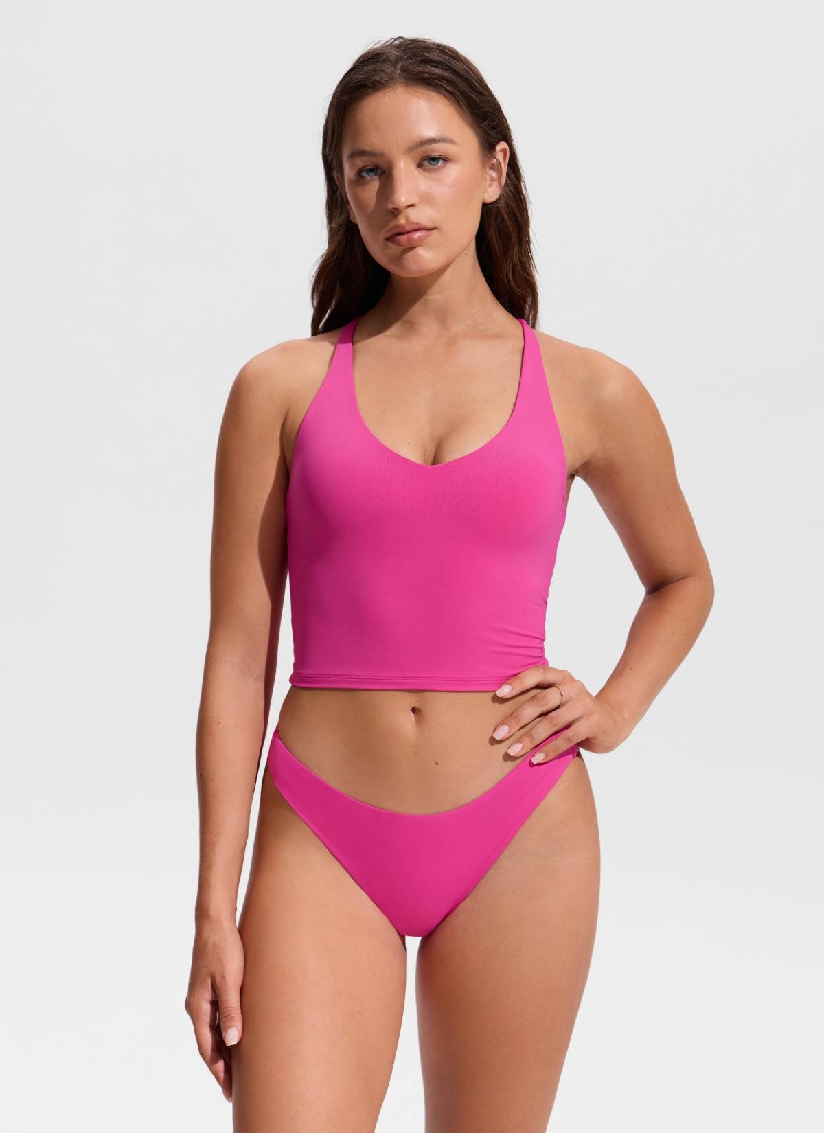 V Neck Criss Cross Back Crop Tankini