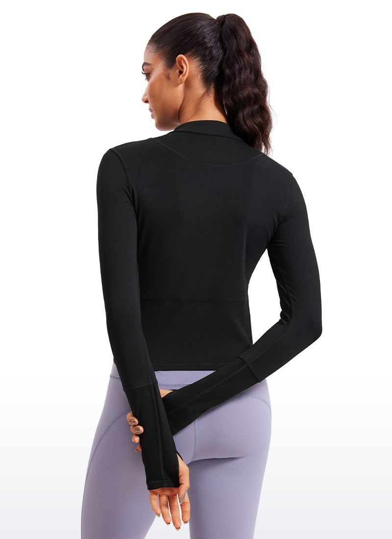 Brushed Half Zip Cropped Long Sleeve