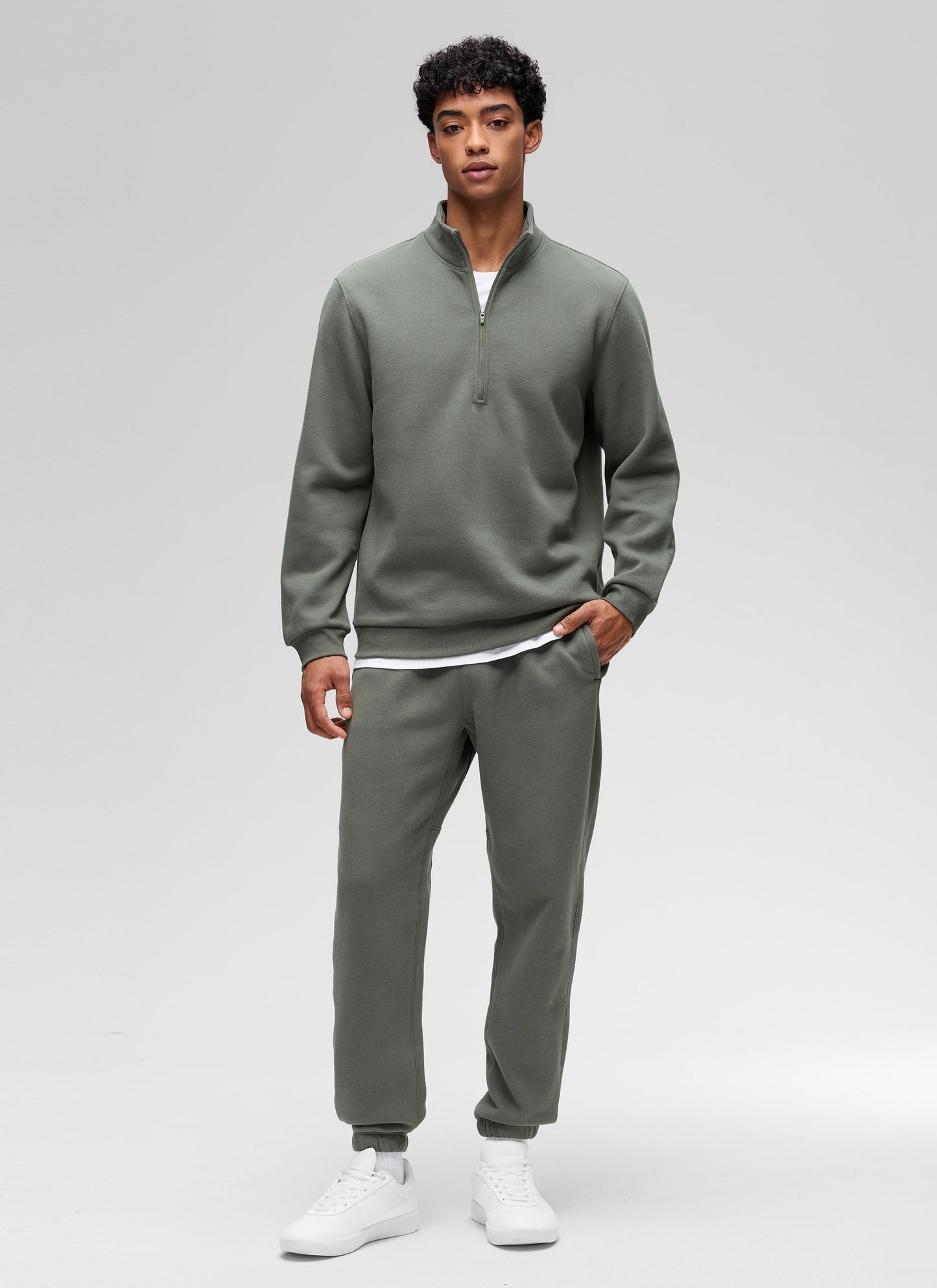 Fleece Lined Half Zip Sweatshirts Mock Neck
