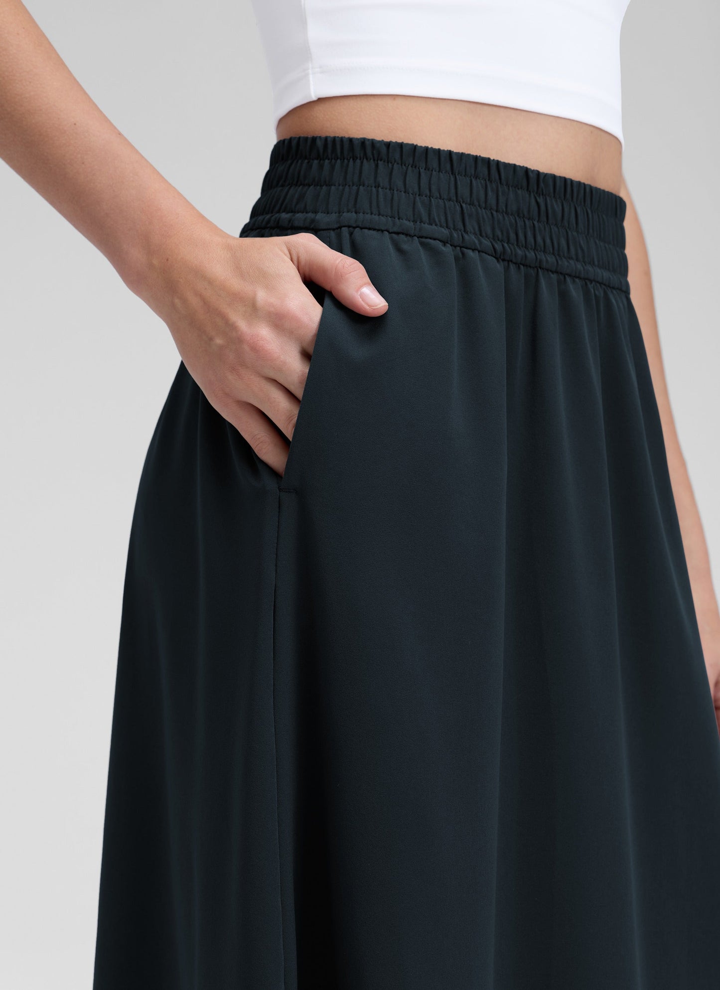 Feathery-Fit Drapey Pockets Midi Skirt