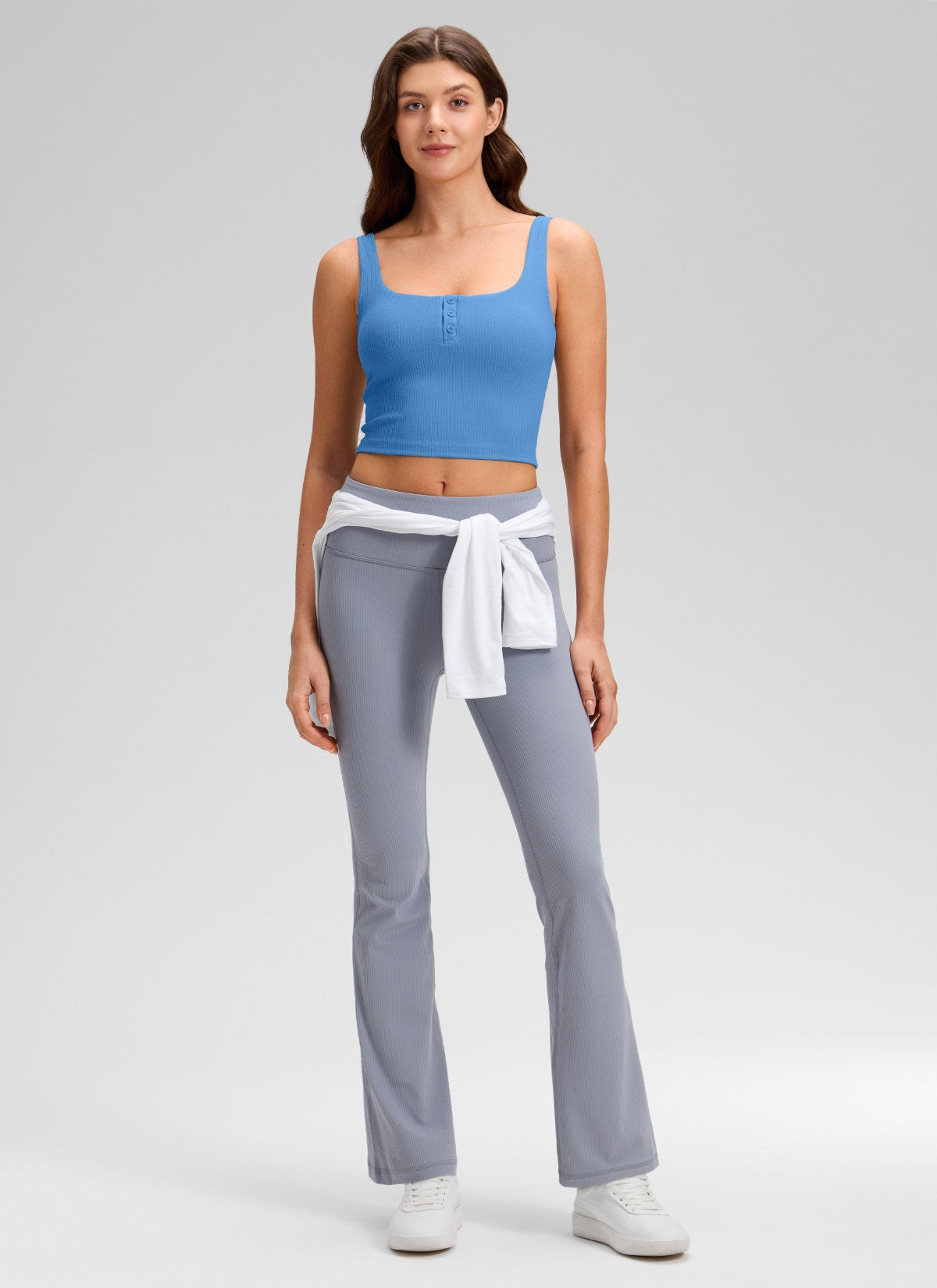 Ribbed Henley Neck Built in Bra Tank