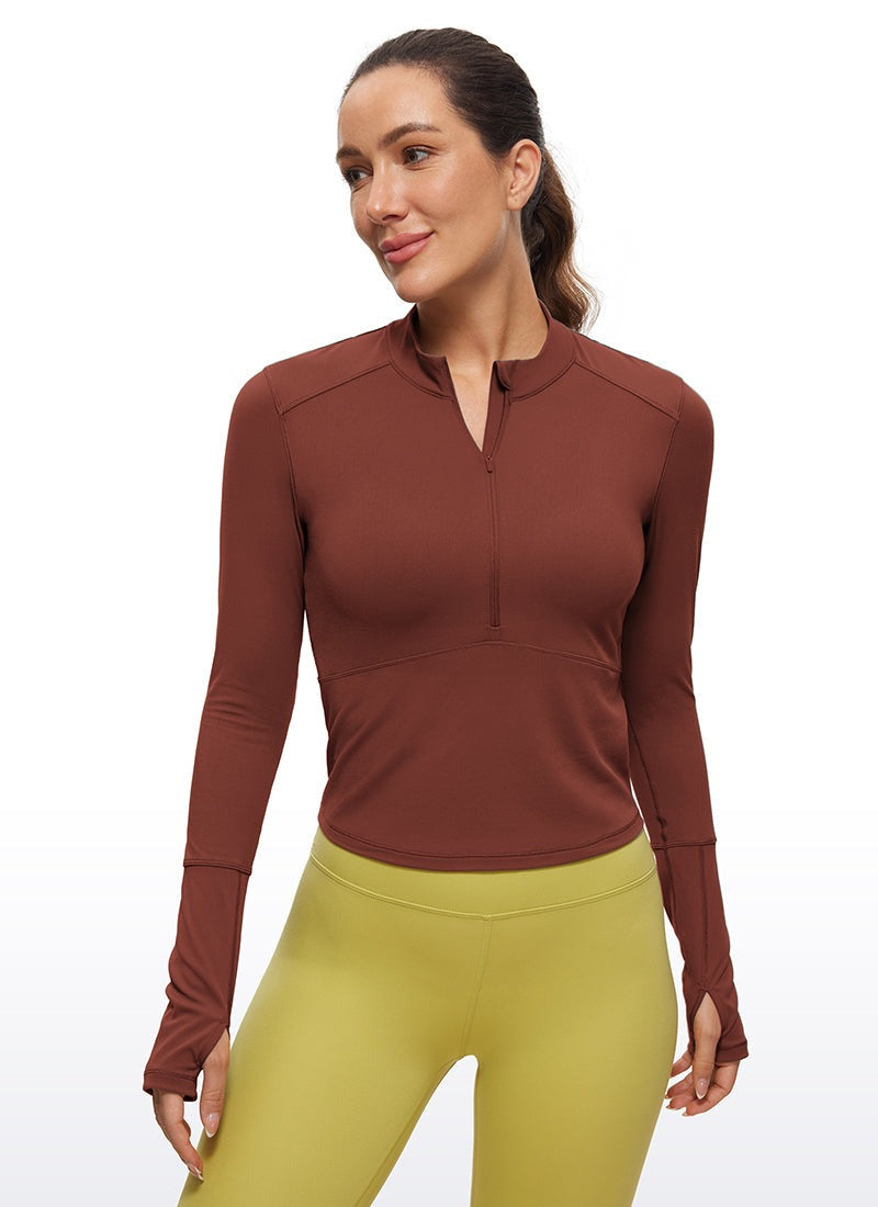 Brushed Half Zip Cropped Long Sleeve