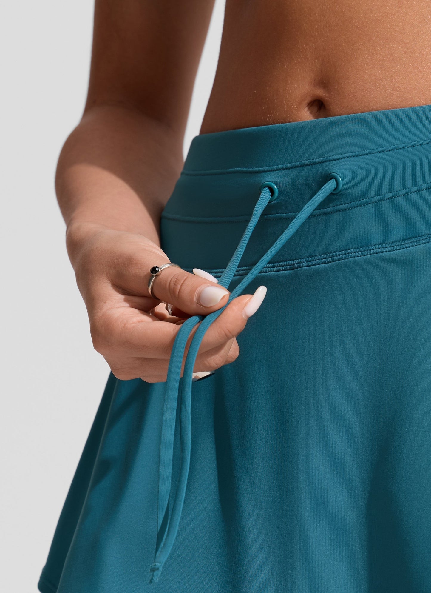 High Rise Zip Pocket Ruffle Swim Board Shorts