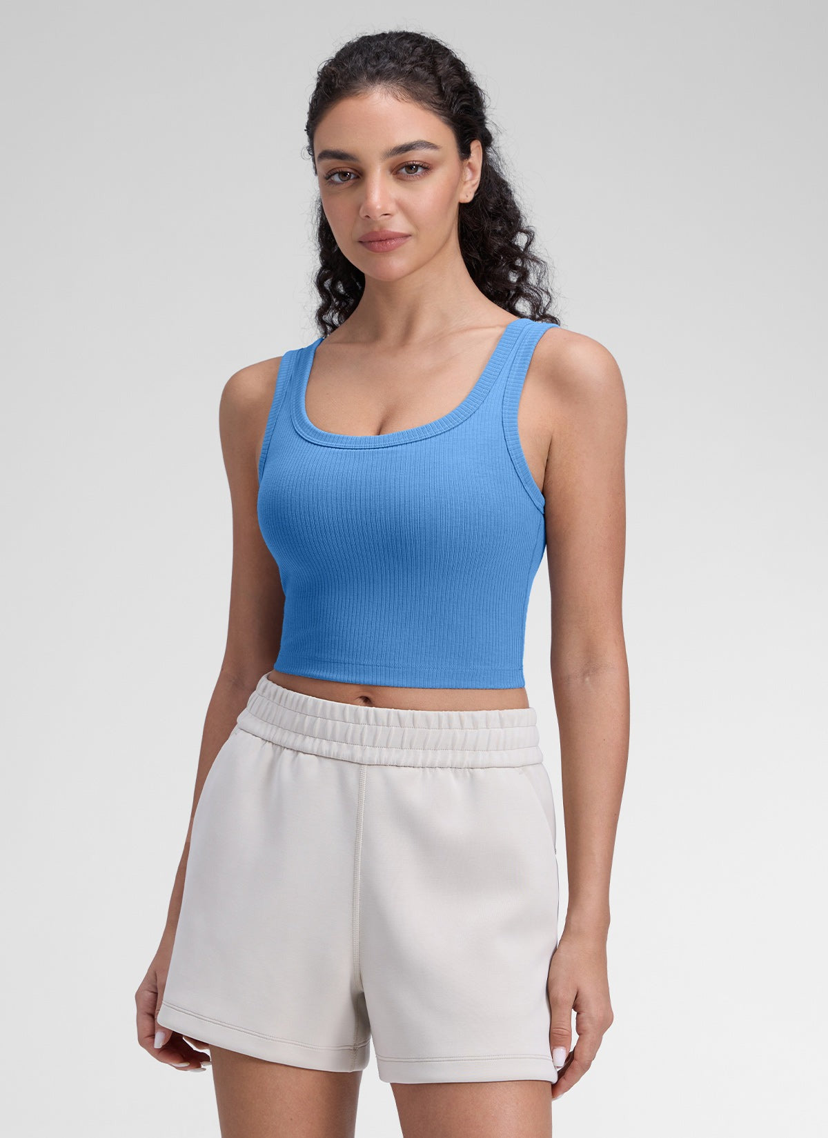 Ribbed U Neck Built in Bra Tank