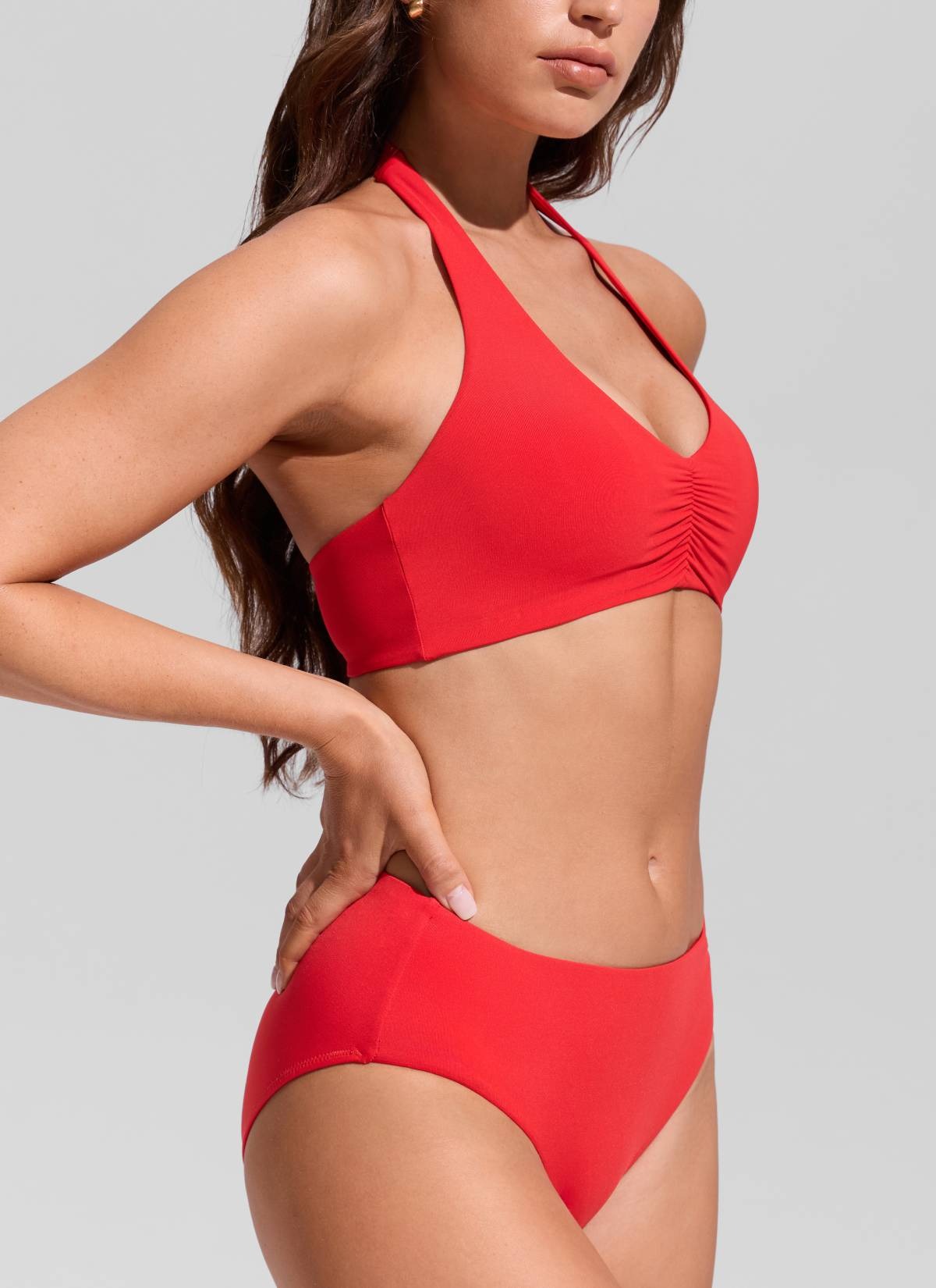 Ruched Front Halter Bikini Top