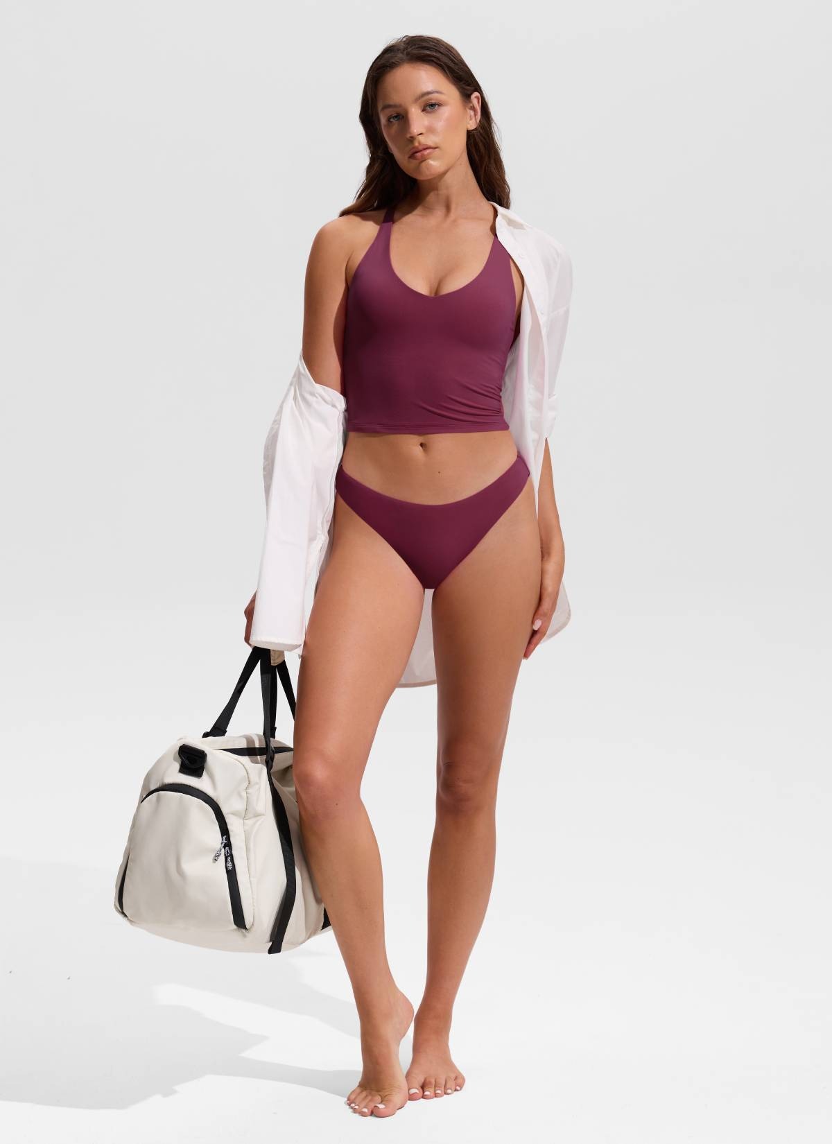 V Neck Criss Cross Back Crop Tankini