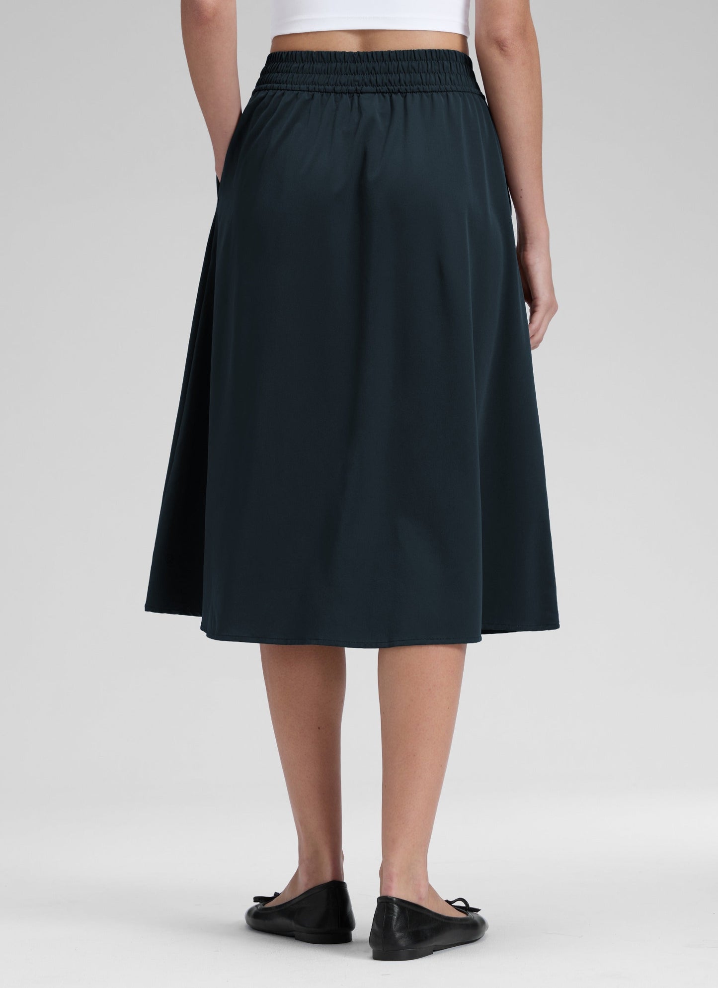 Feathery-Fit Drapey Pockets Midi Skirt