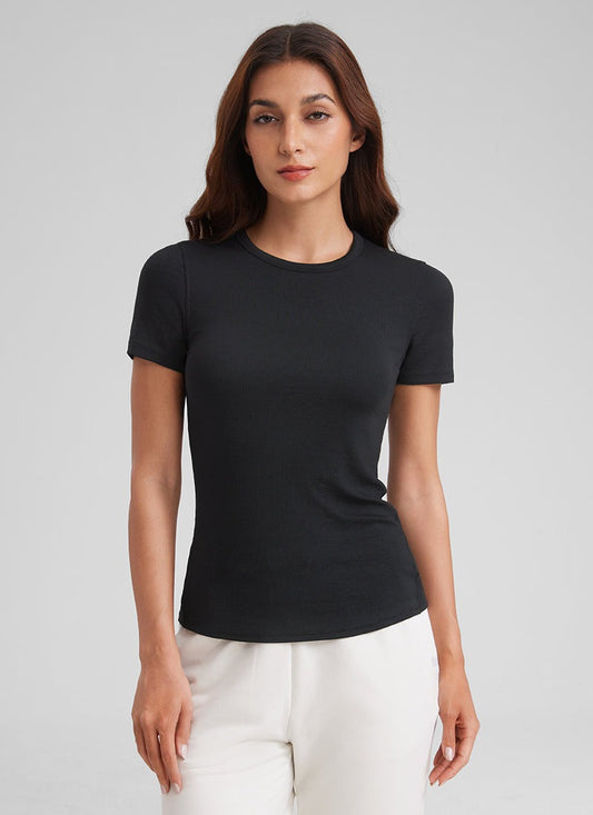 Modal Crew Neck Ribbed Short Sleeve