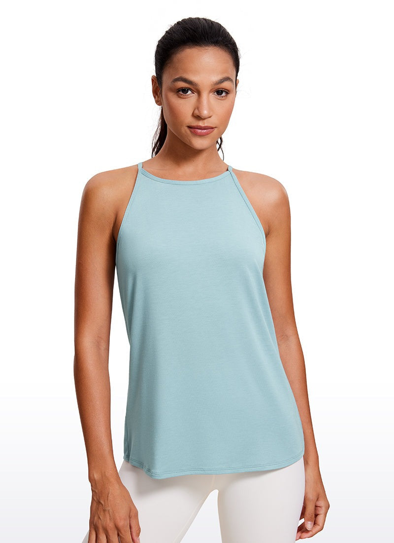 Hip Length High Neck Halter Tank