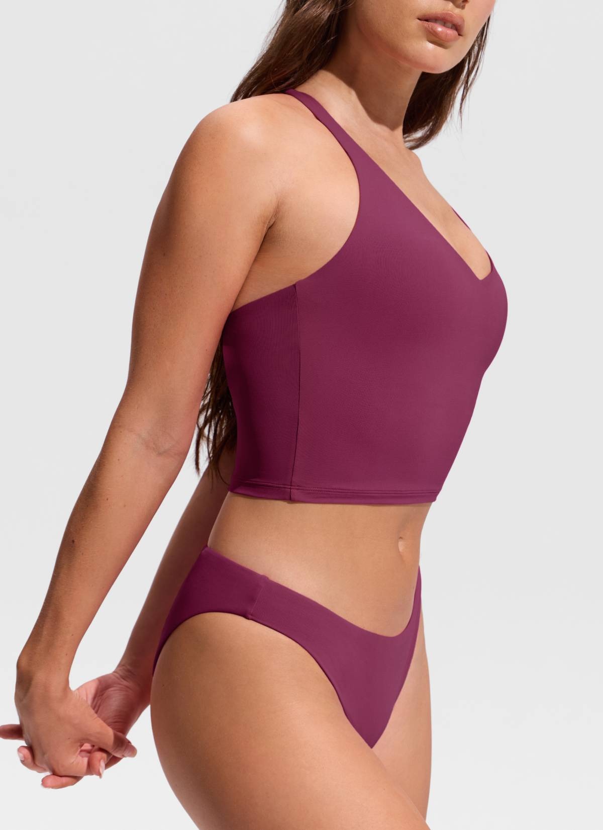 V Neck Criss Cross Back Crop Tankini
