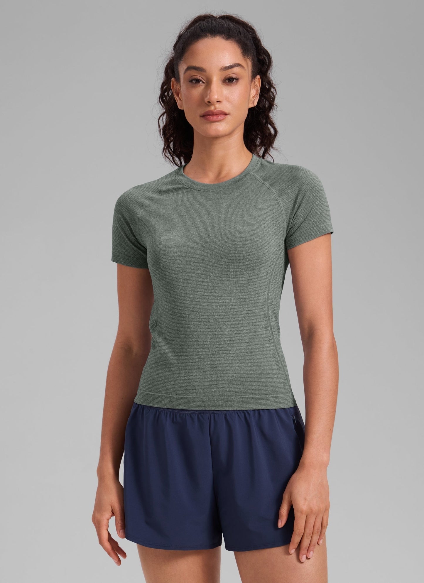 Seamless Waist Length Crewneck Short Sleeve