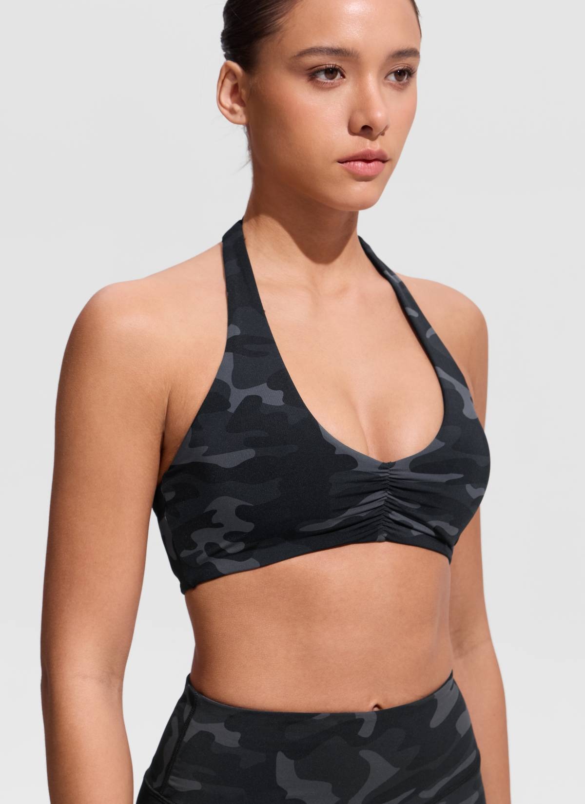 Ruched Front Halter Bikini Top
