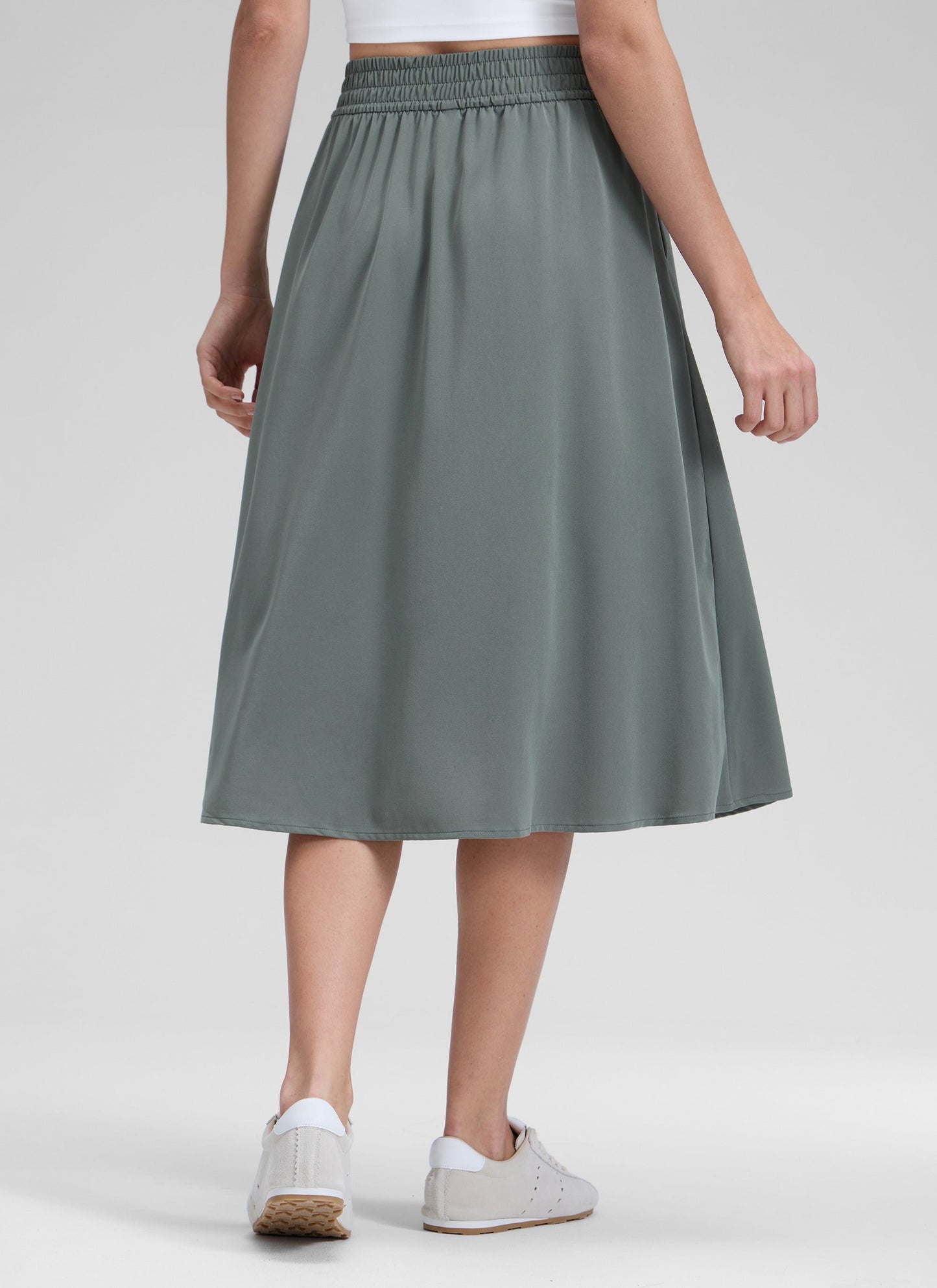 Feathery-Fit Drapey Pockets Midi Skirt