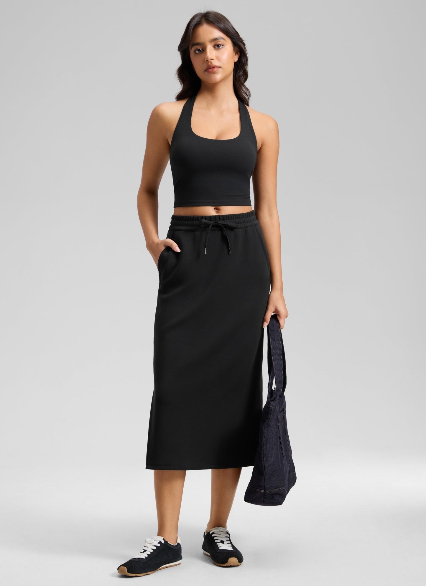 SoftAura Side Slit Hem Midi Pencil Skirt