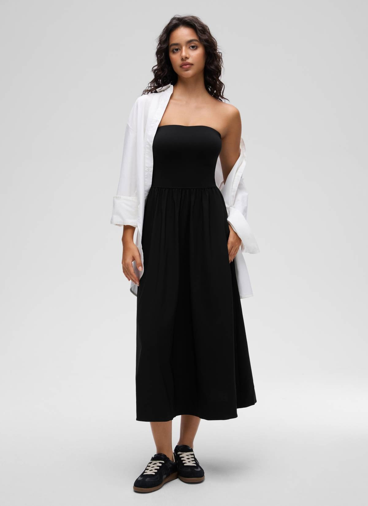 Dual-fabric Strapless Maxi Dress