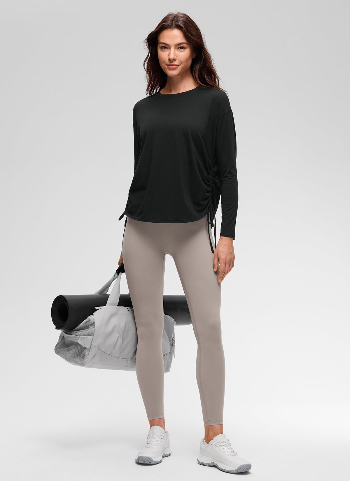 Pima Cotton Hip Length Ruched Long Sleeve
