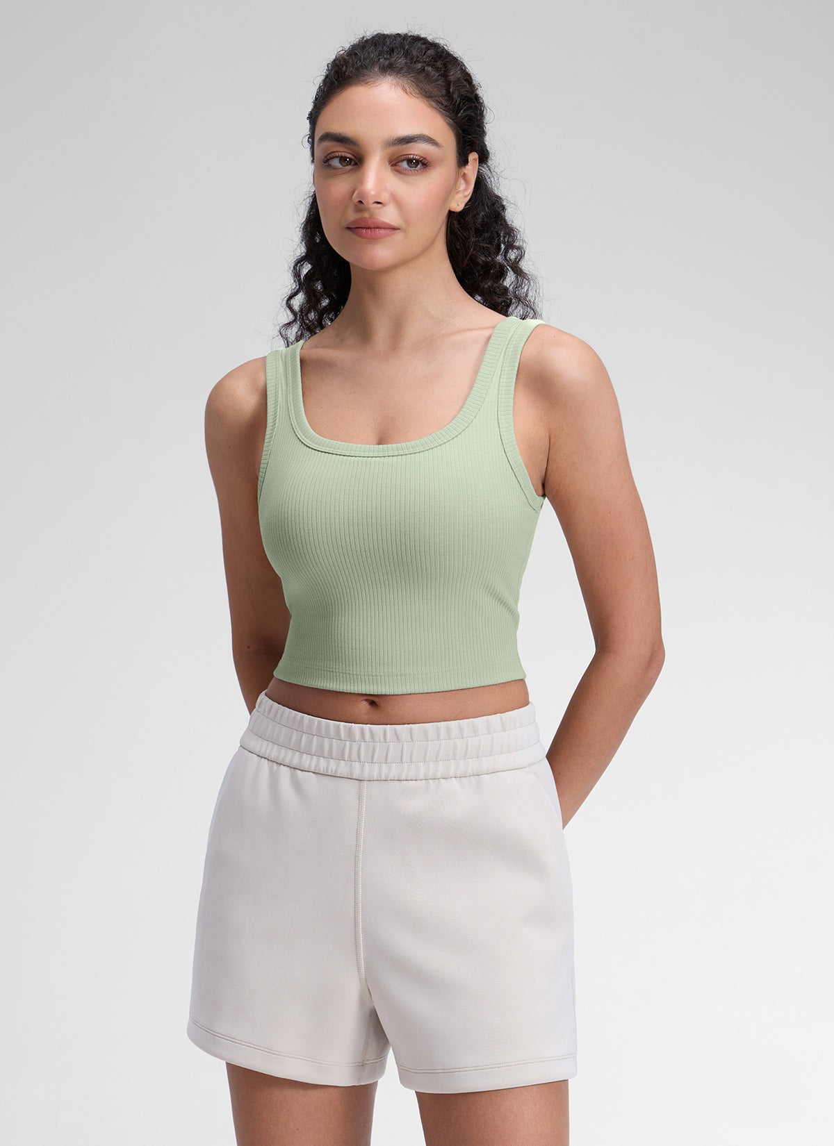 Ribbed U Neck Built in Bra Tank