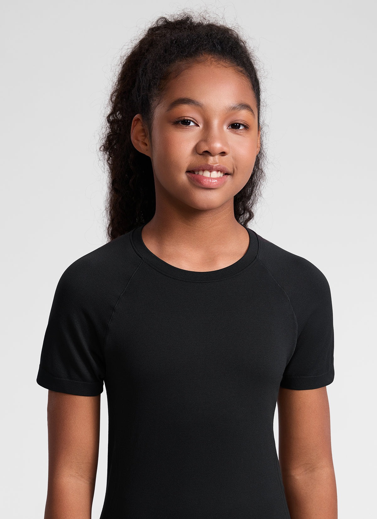 Girls Seamless Hip Length Short Sleeve