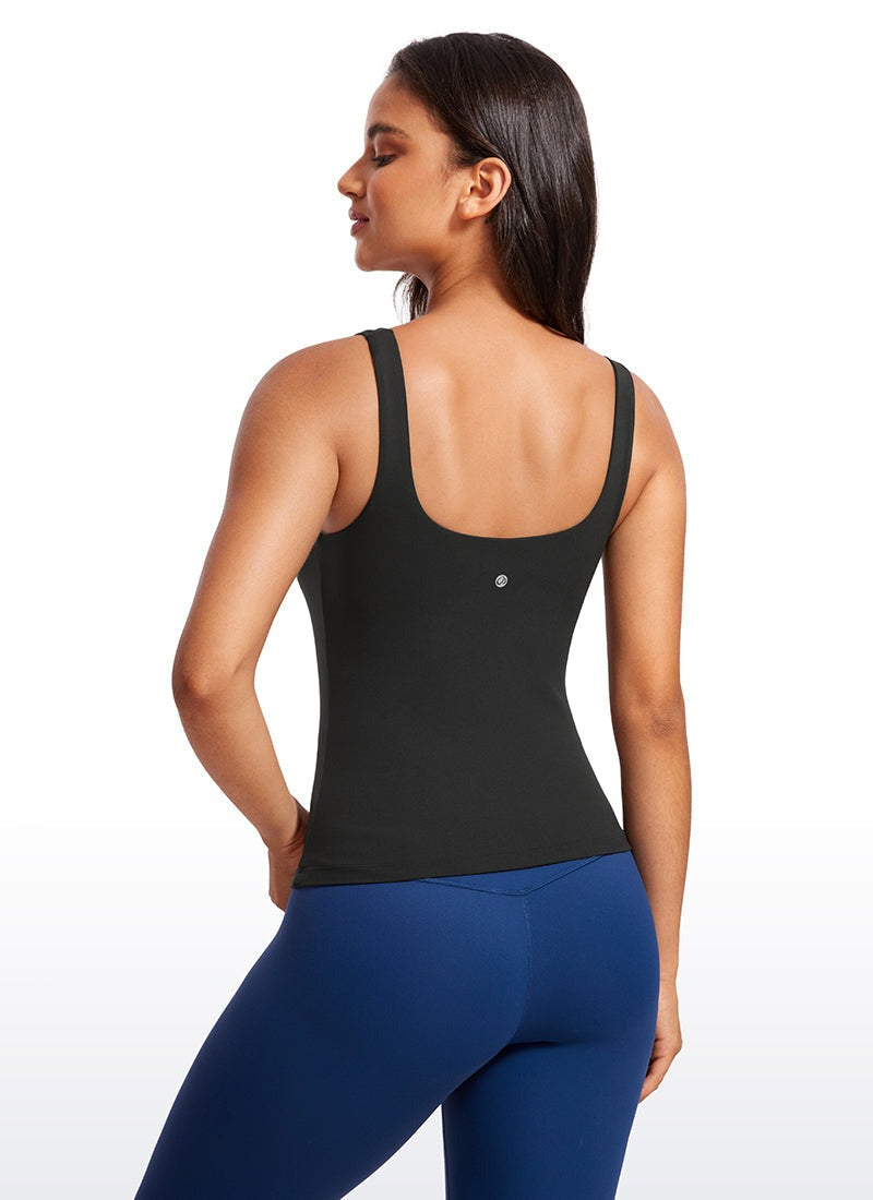 Butterlaxe Waist Length Built-in Bra Tanks U Neck