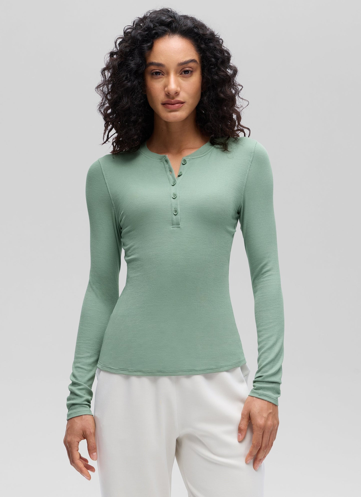 Ribbed Modal Henley Long Sleeve