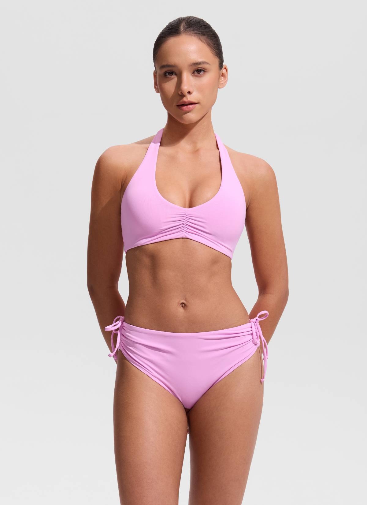 Ruched Front Halter Bikini Top