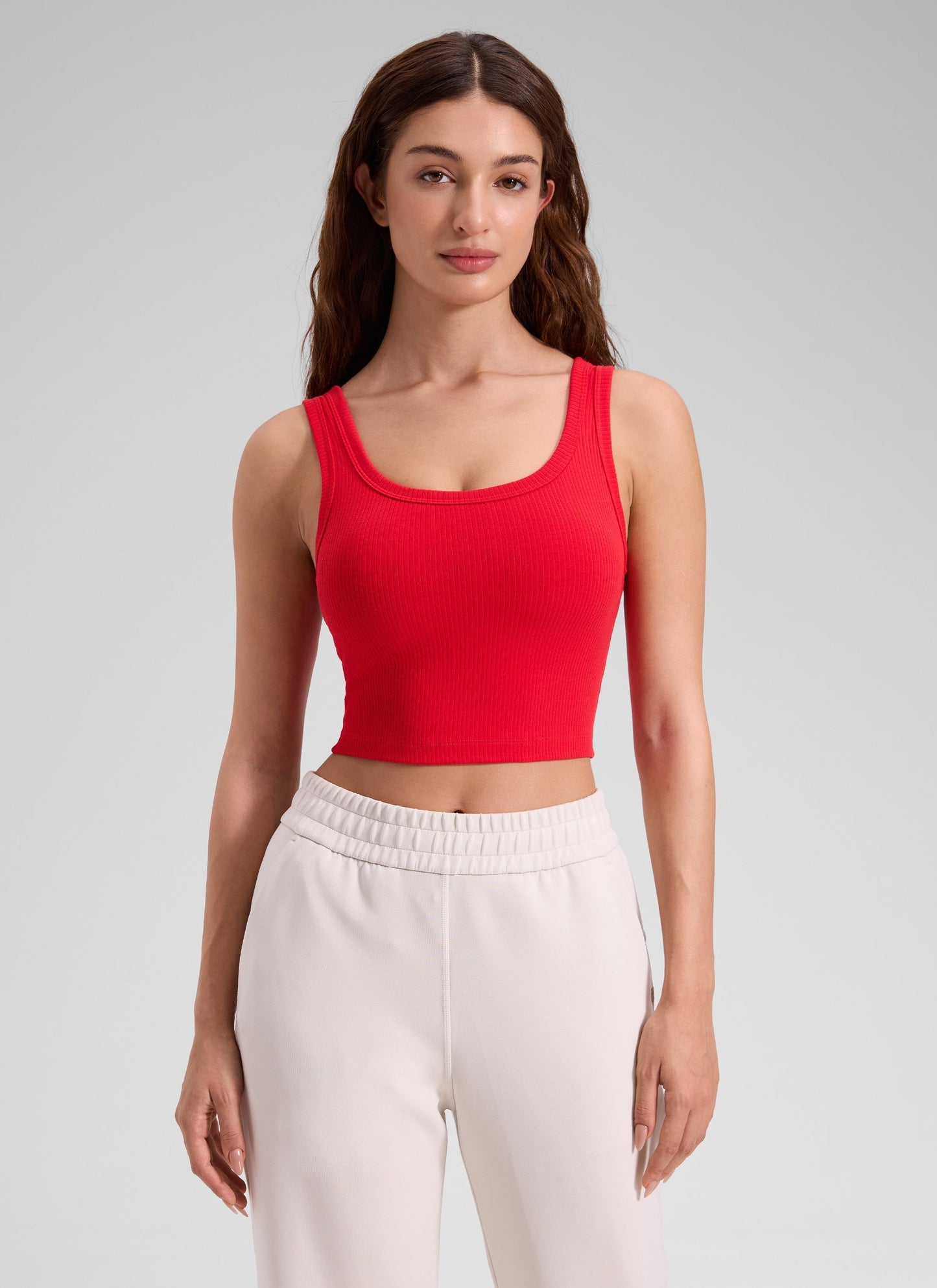 Ribbed U Neck Built in Bra Tank