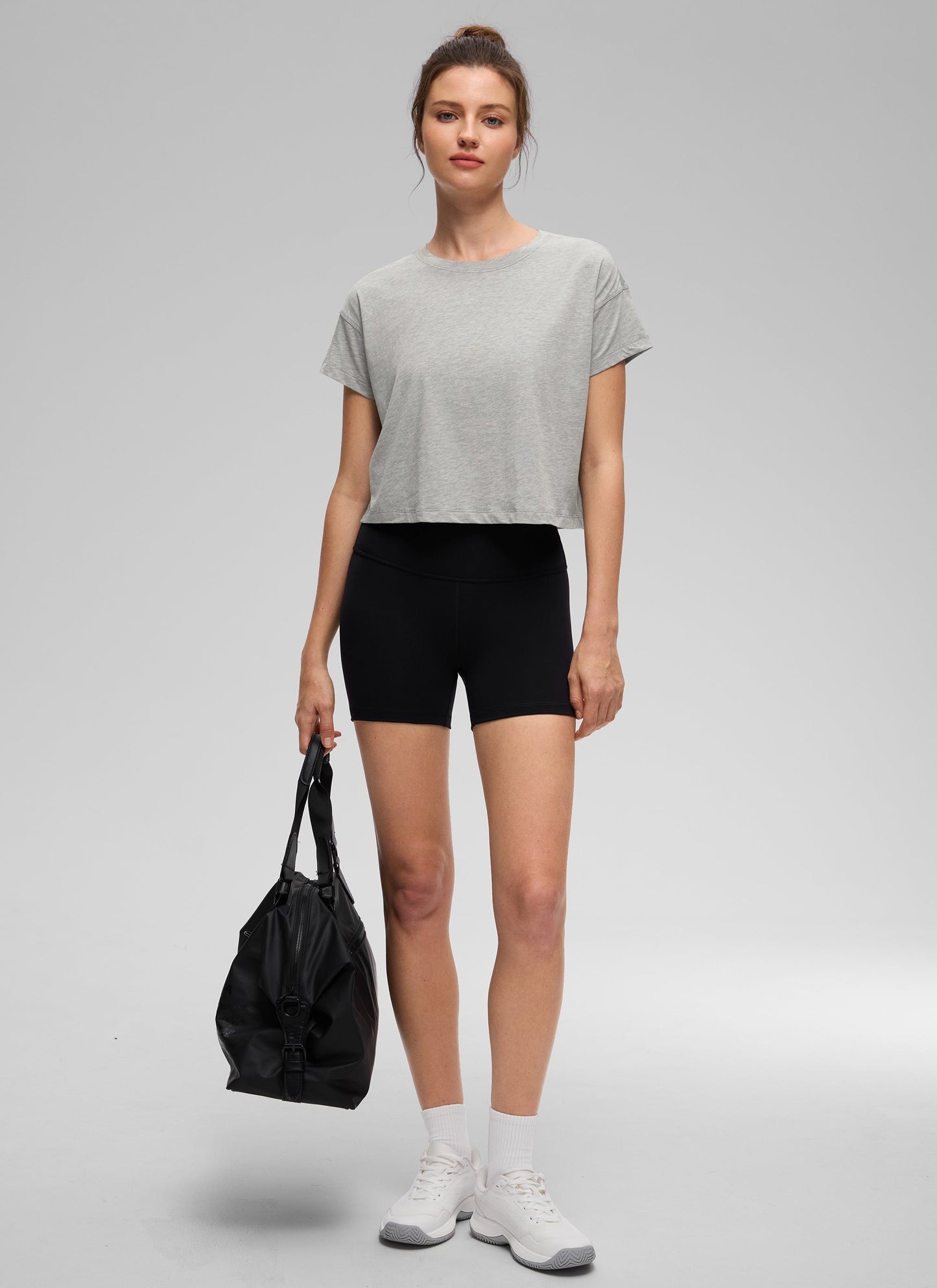 Pima Cotton Crew Neck Cropped Short Sleeve