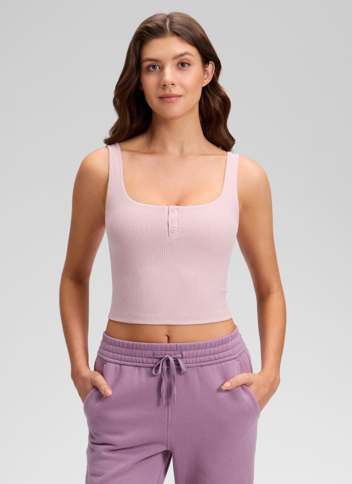 Ribbed Henley Neck Built in Bra Tank