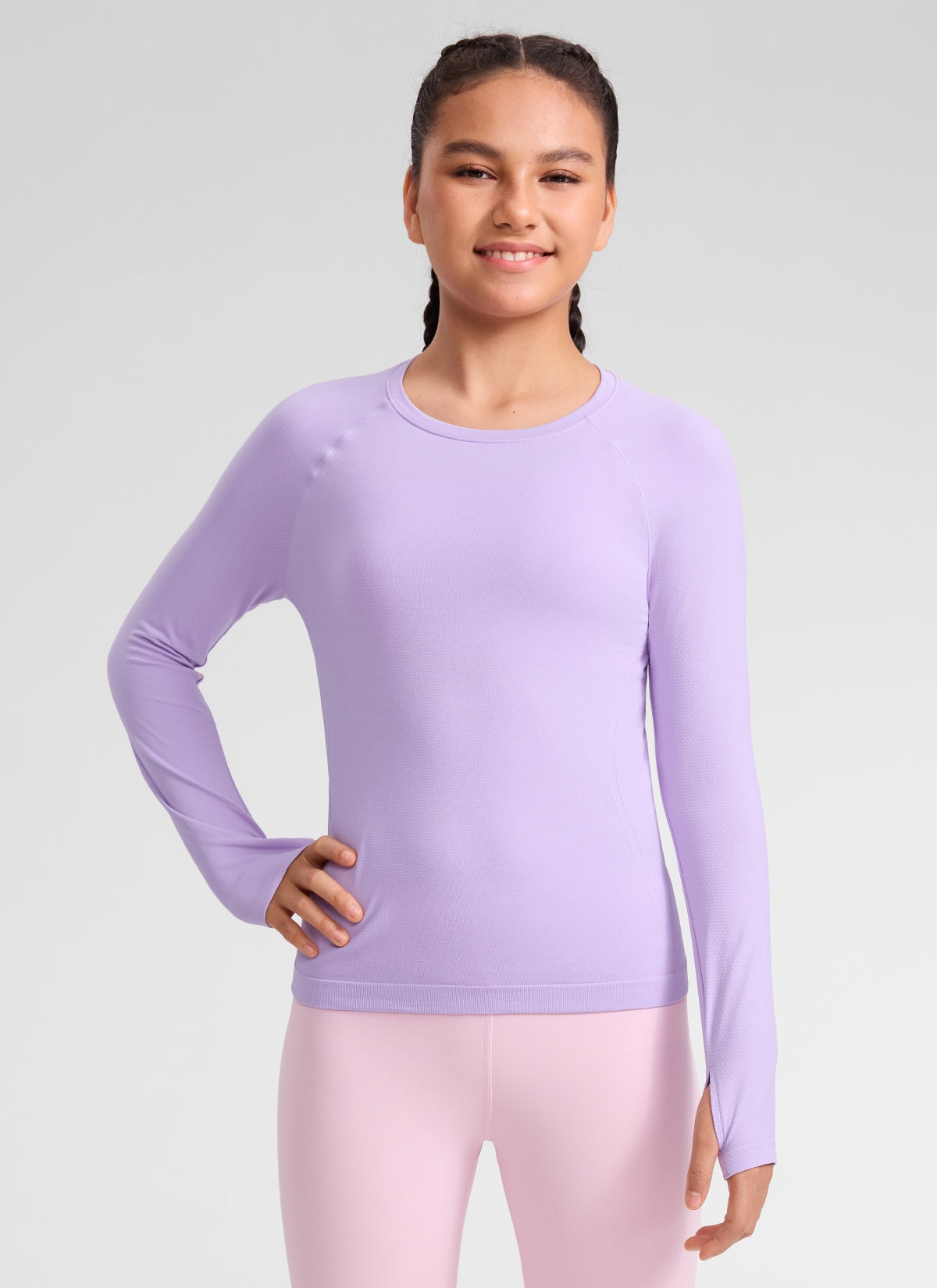 Girls Seamless Hip Length Long Sleeve