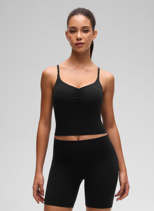 Butterluxe V Neck Ruched Built in Bra Tank