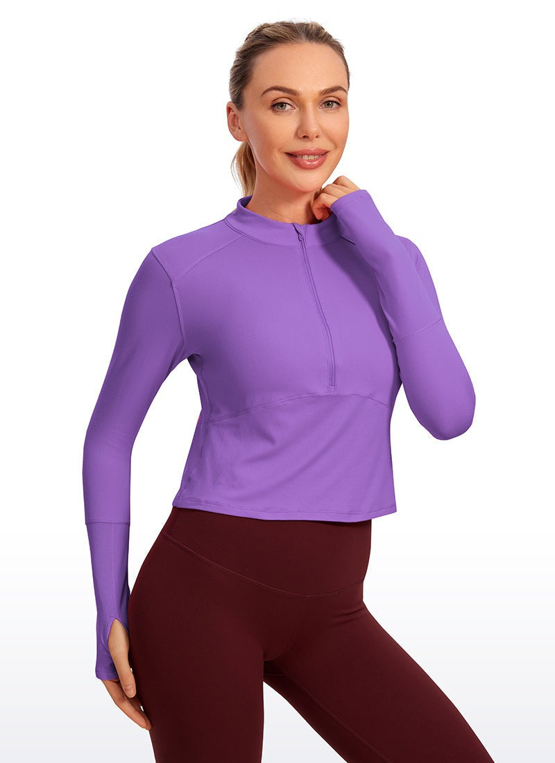 Brushed Half Zip Cropped Long Sleeve
