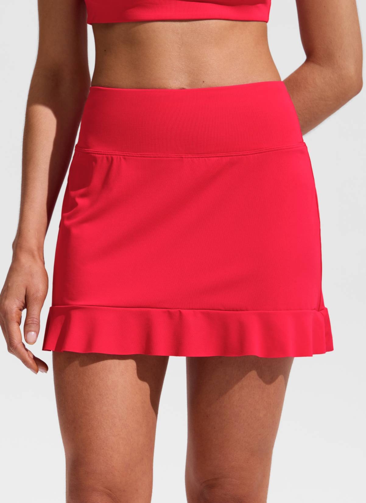 High Rise Ruffle Built in Brief Swim Skirt