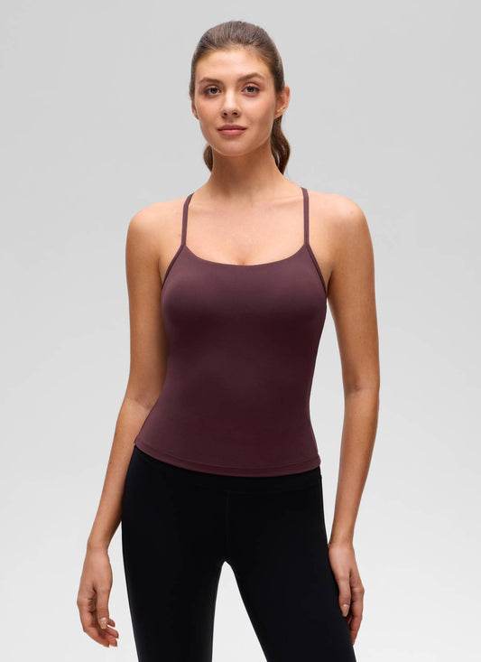 Butterluxe Waist Length Y Back Built in Bra Tank