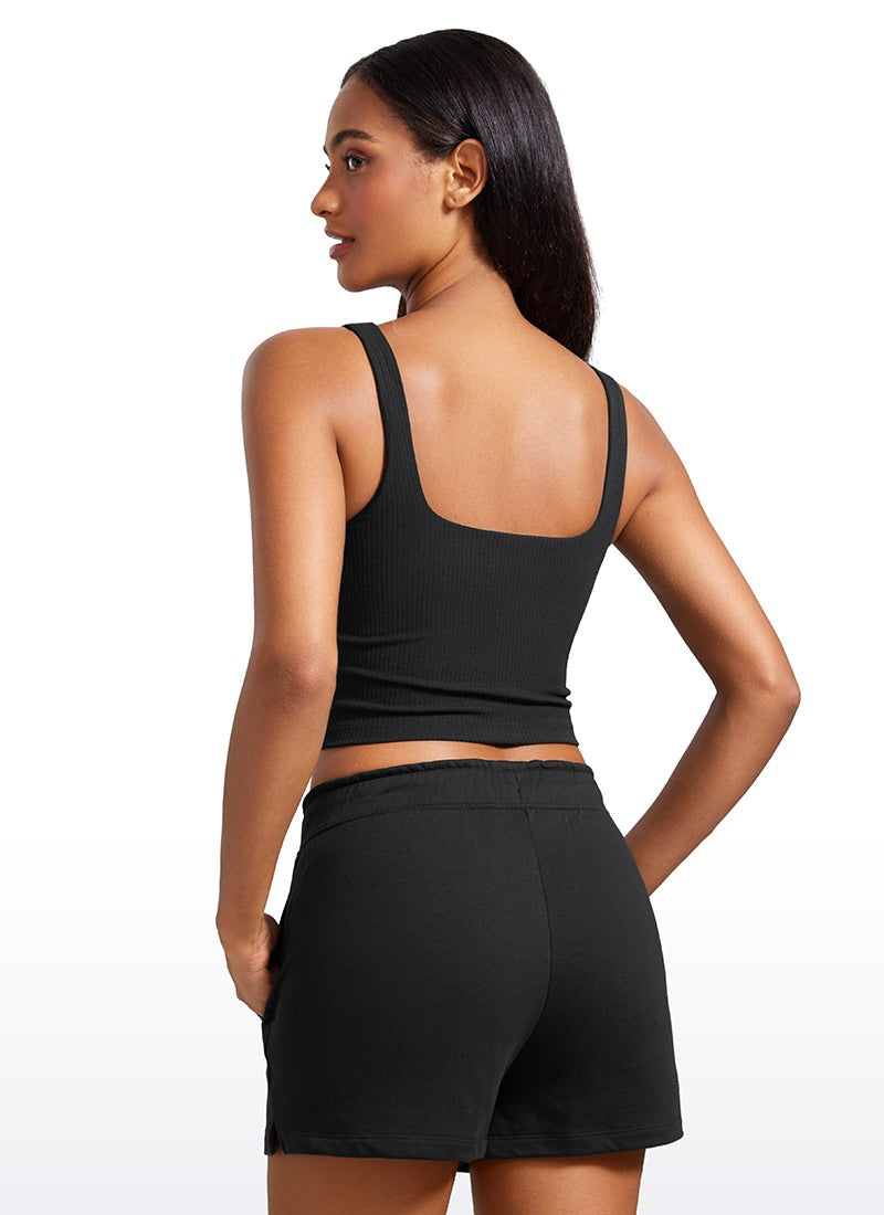 Ribbed Henley Neck Built in Bra Tank