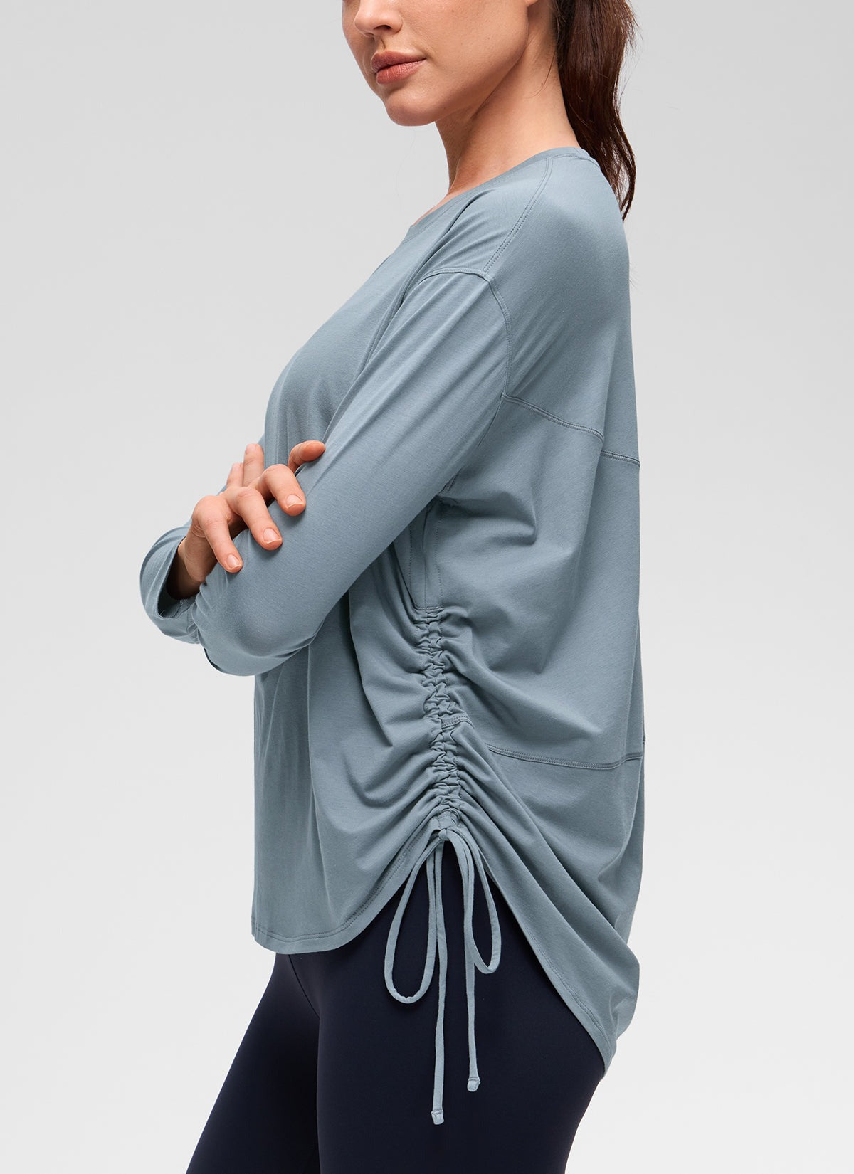 Pima Cotton Hip Length Ruched Long Sleeve
