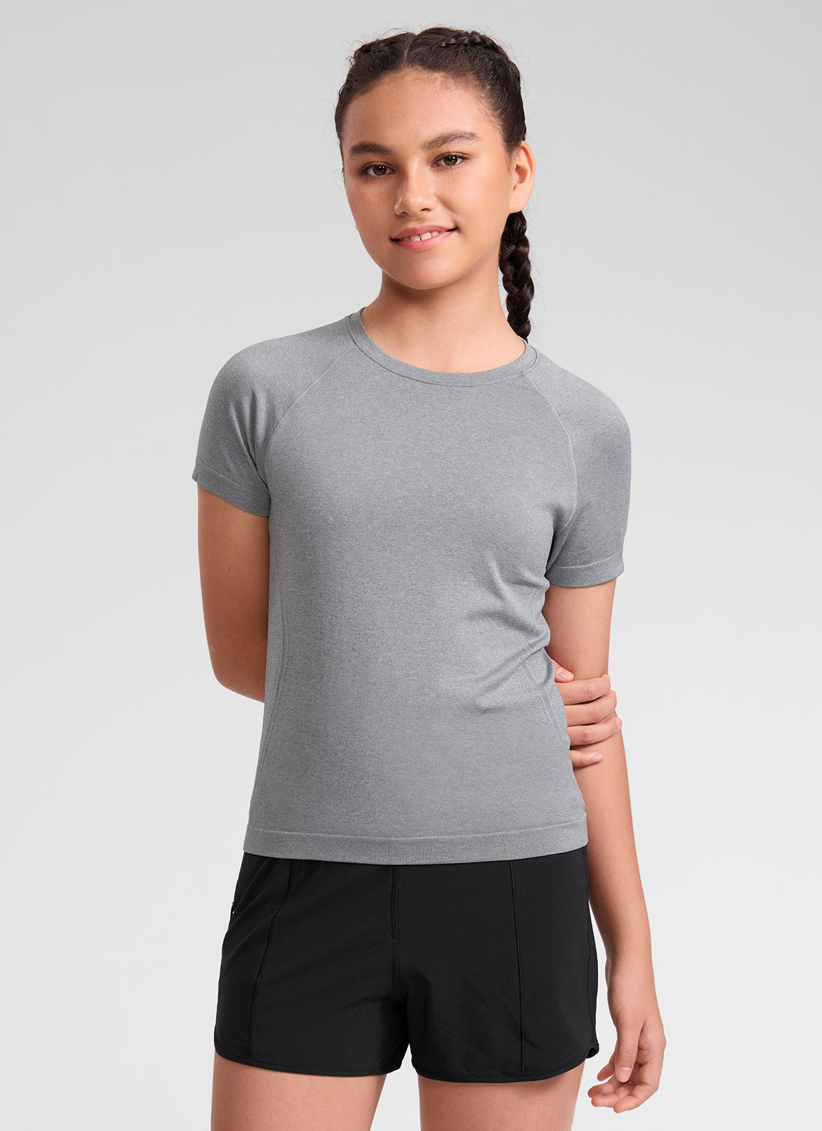 Girls Seamless Hip Length Short Sleeve