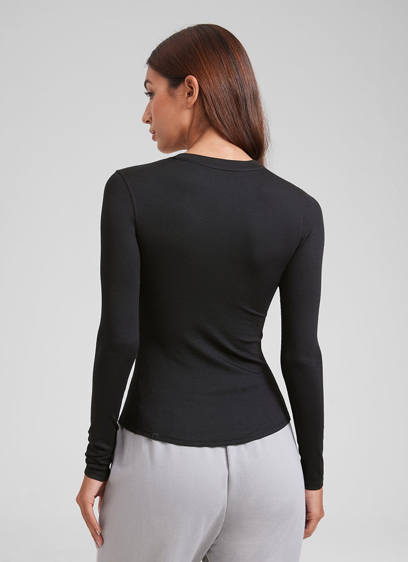 Ribbed Modal Henley Long Sleeve