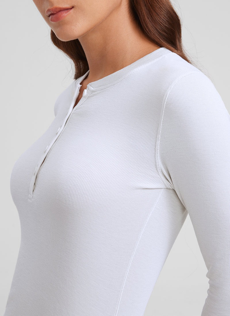Ribbed Modal Henley Long Sleeve