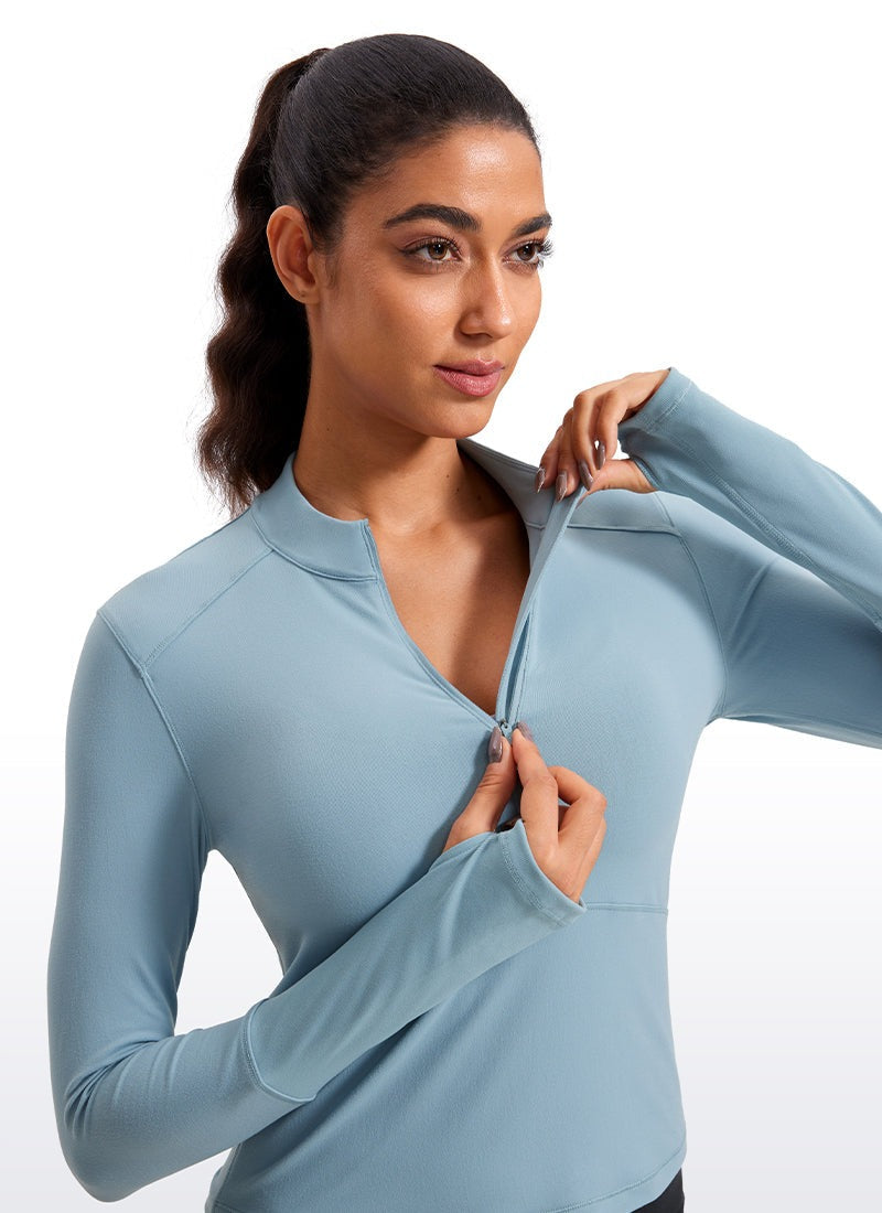 Brushed Half Zip Cropped Long Sleeve