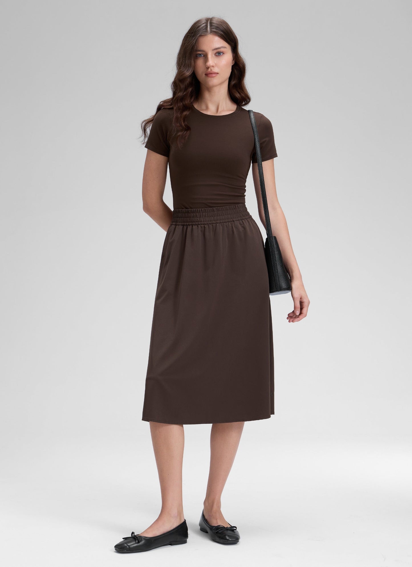 Feathery-Fit Drapey Pockets Midi Skirt