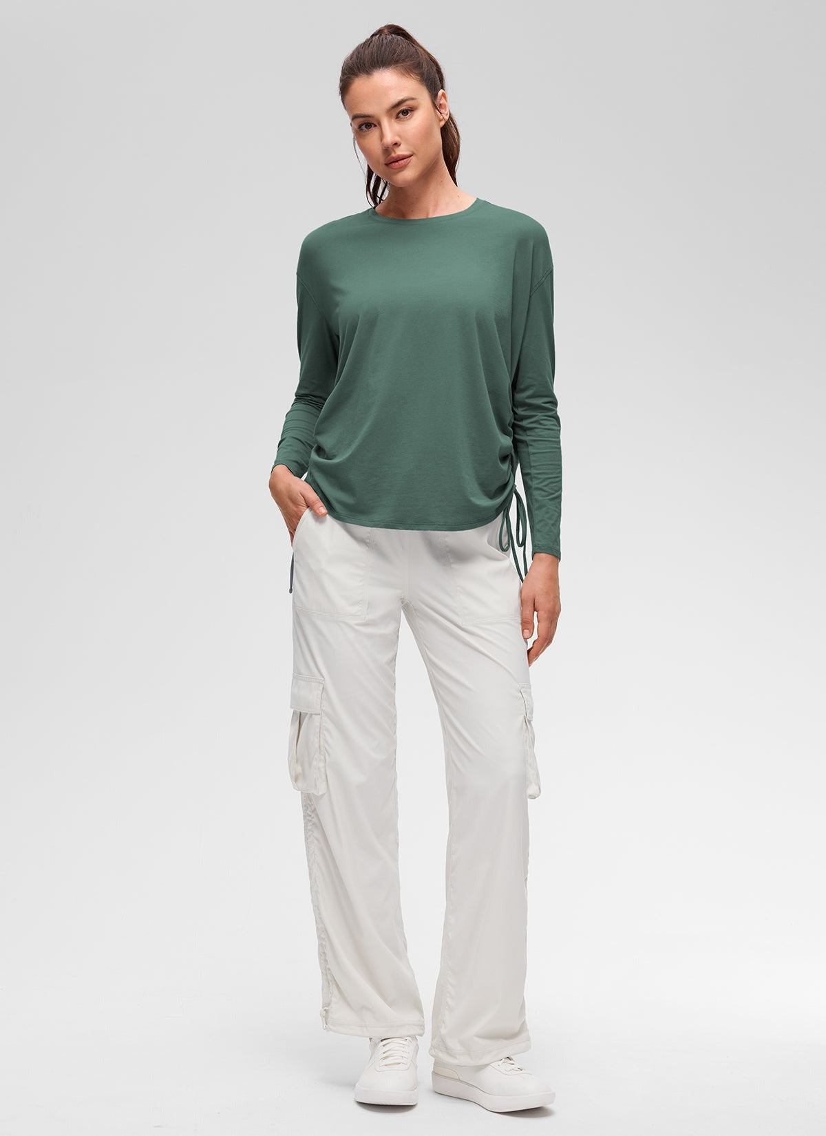Pima Cotton Hip Length Ruched Long Sleeve