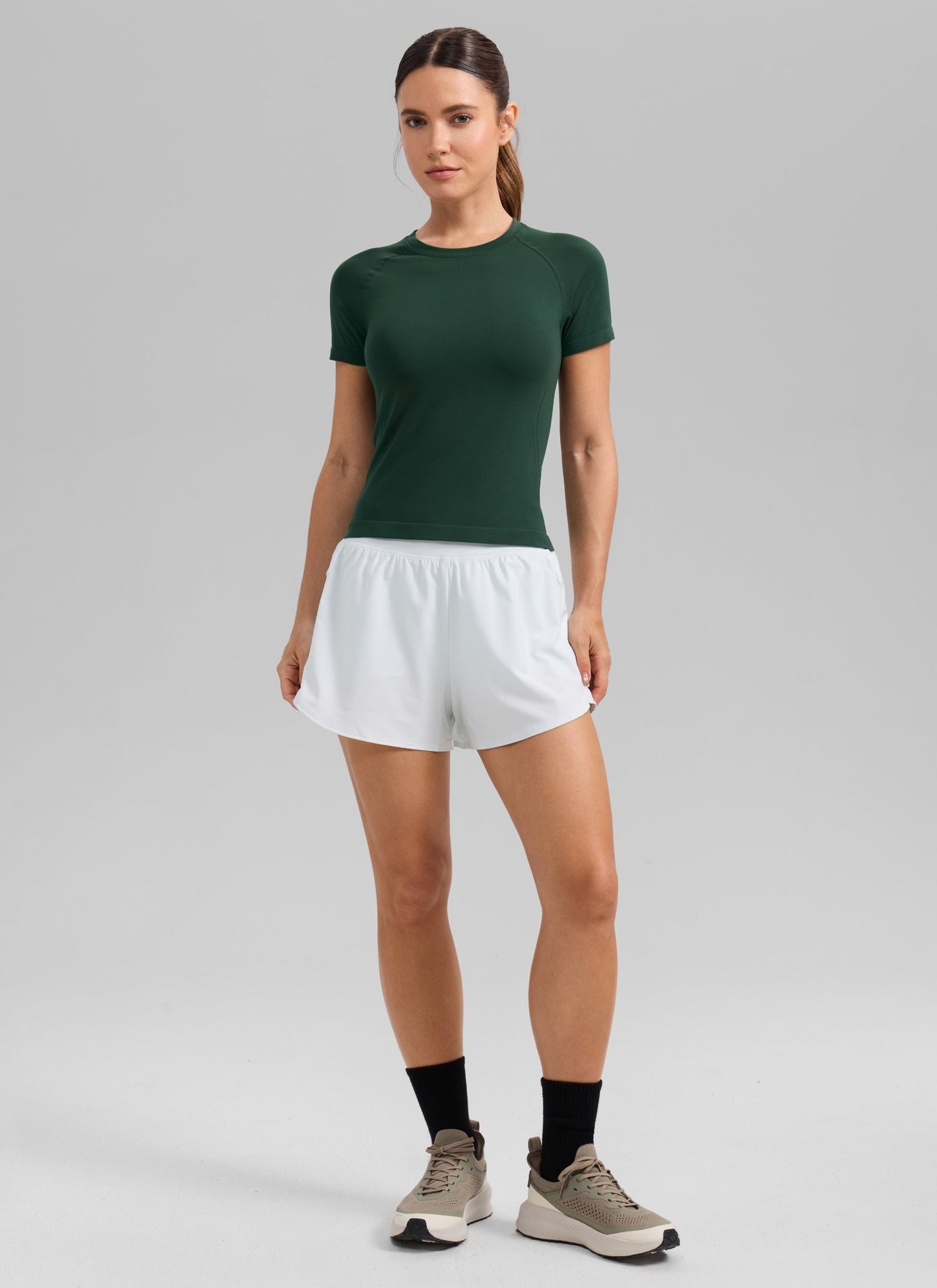 Seamless Waist Length Crewneck Short Sleeve