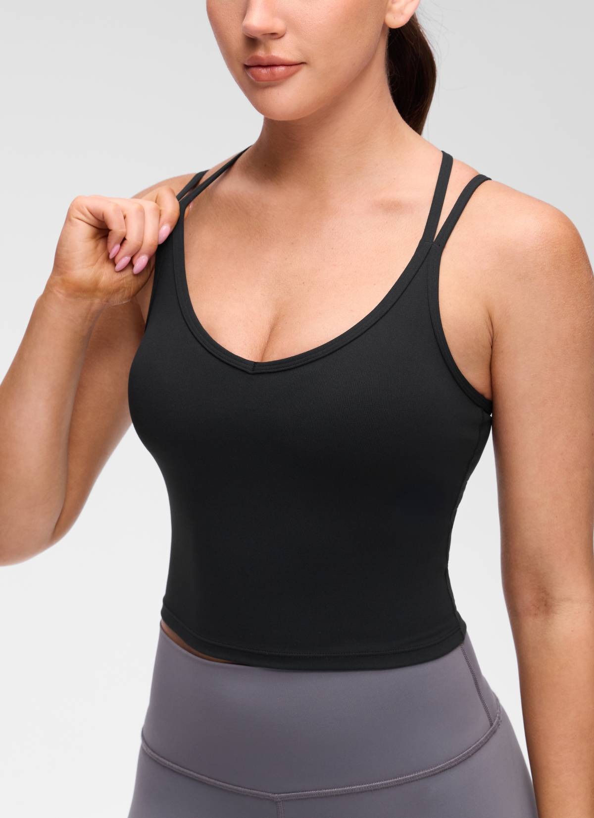 Butterluxe V Neck Cross Back Built in Bra Tank