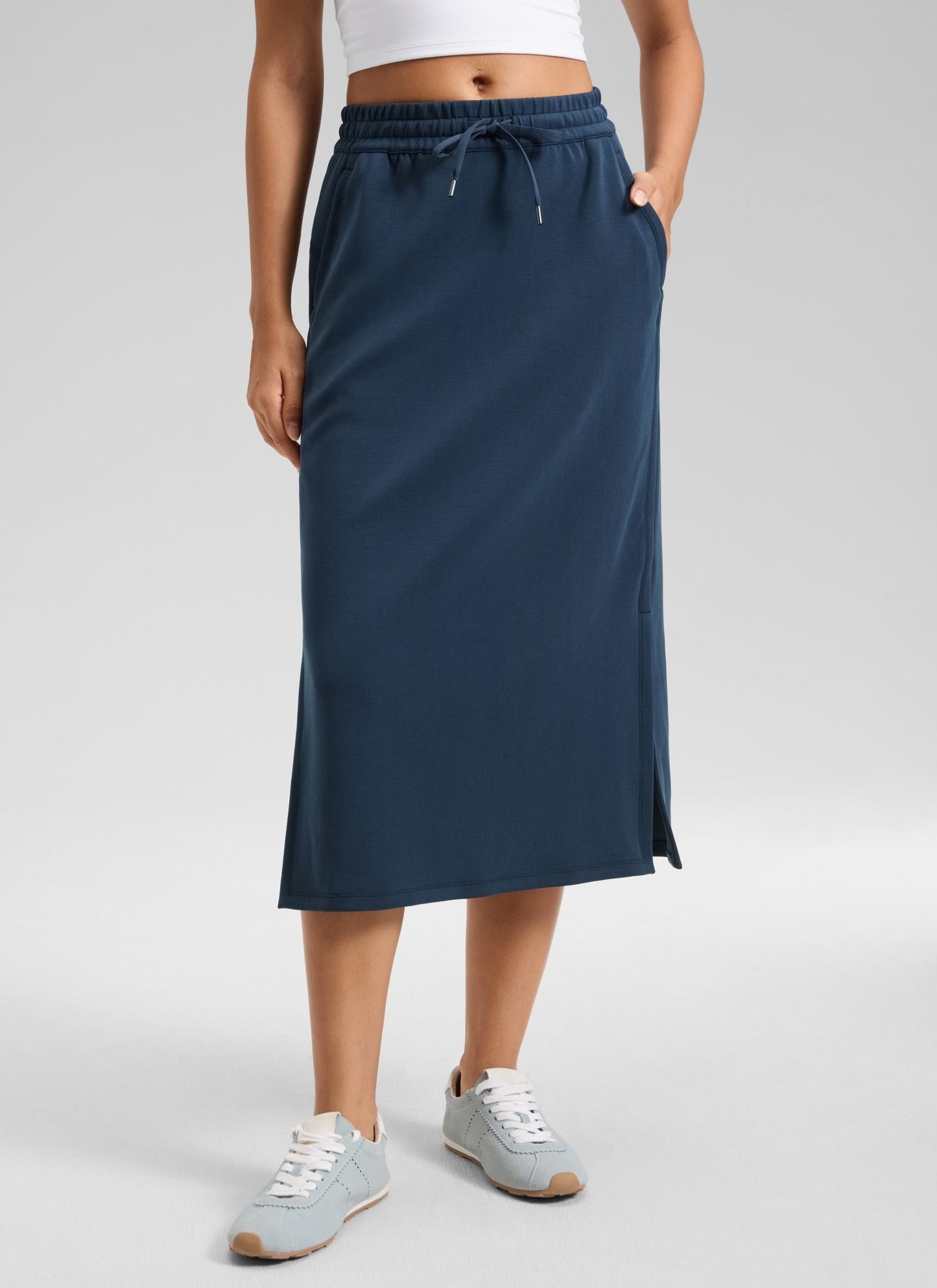 SoftAura Side Slit Hem Midi Pencil Skirt