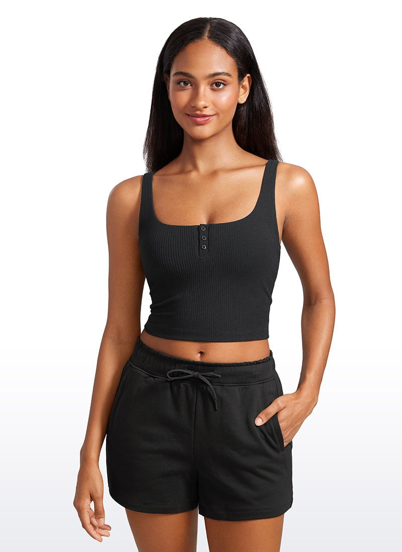 Ribbed Henley Neck Built in Bra Tank