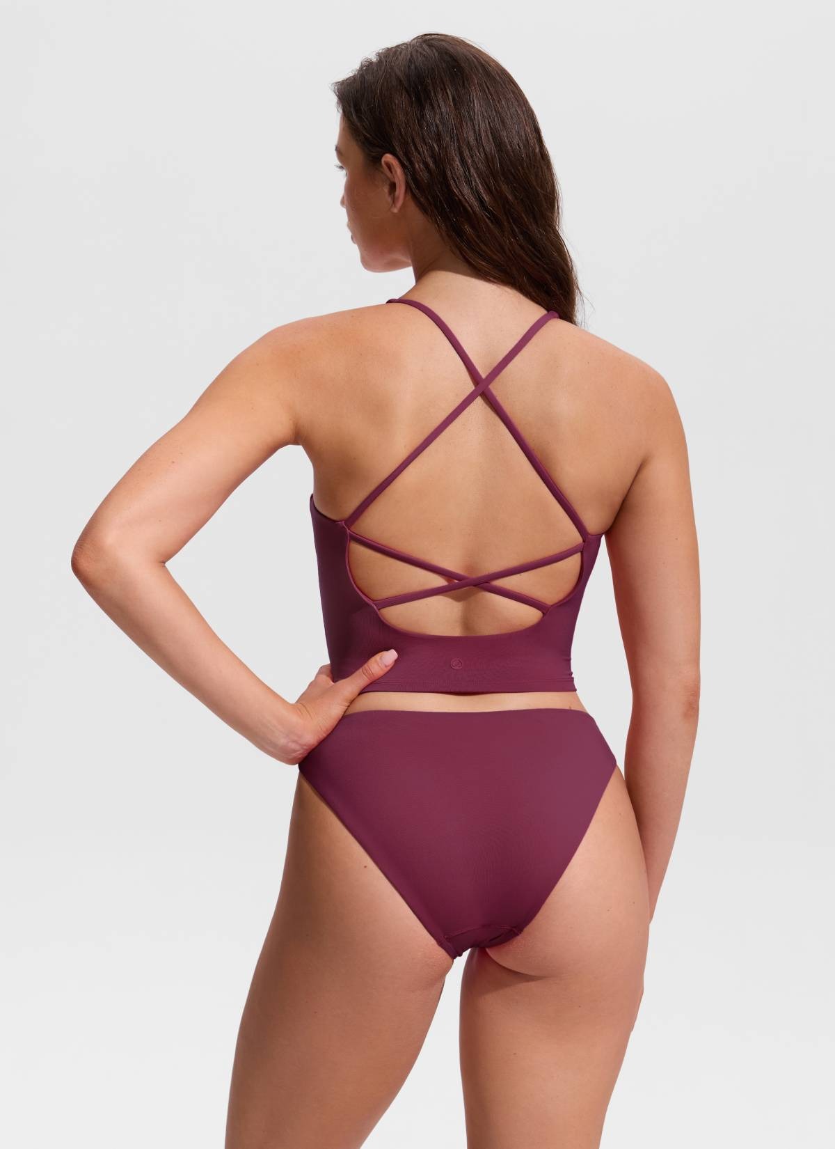 V Neck Criss Cross Back Crop Tankini
