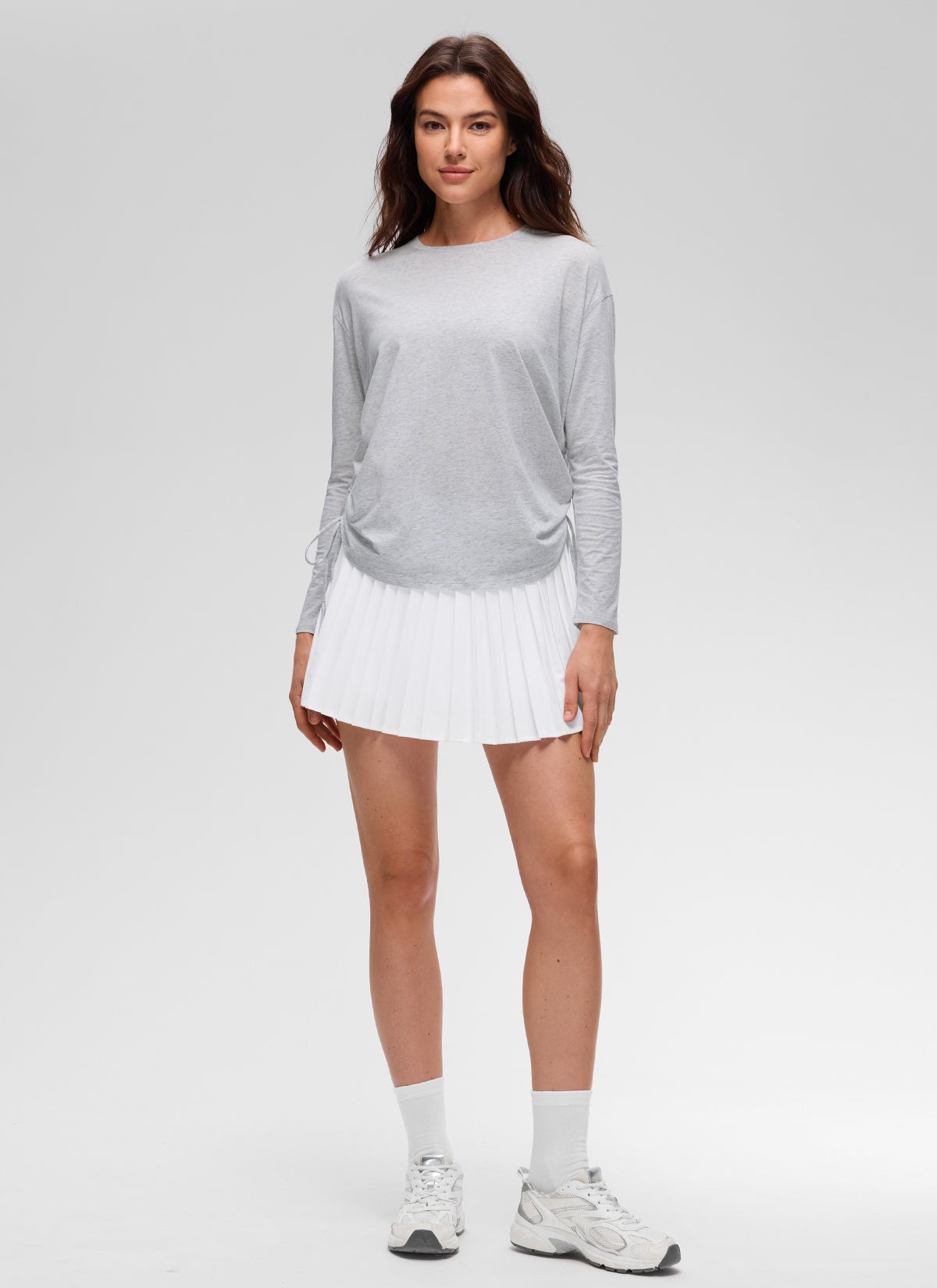 Pima Cotton Hip Length Ruched Long Sleeve
