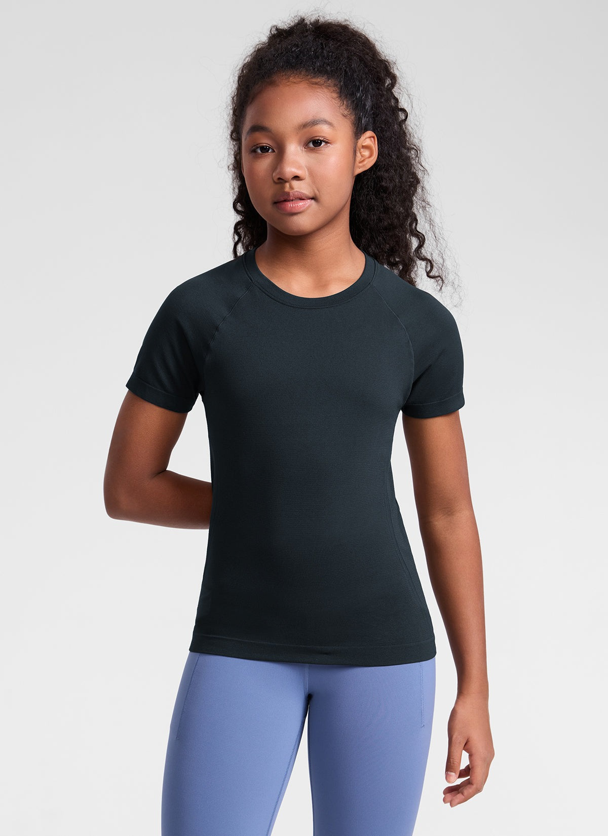 Girls Seamless Hip Length Short Sleeve